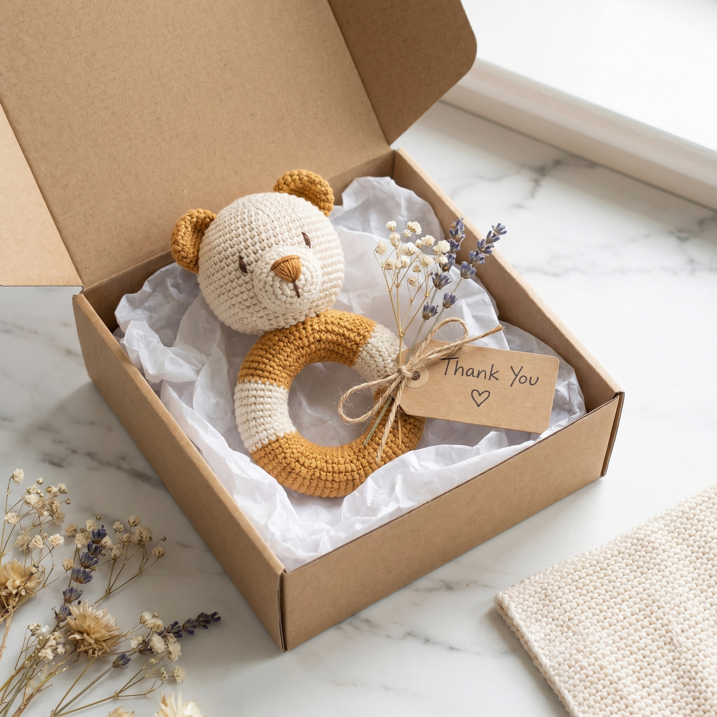 Teddy Bear Crochet Rattle Pattern – Baby Teether Ring Toy PDF