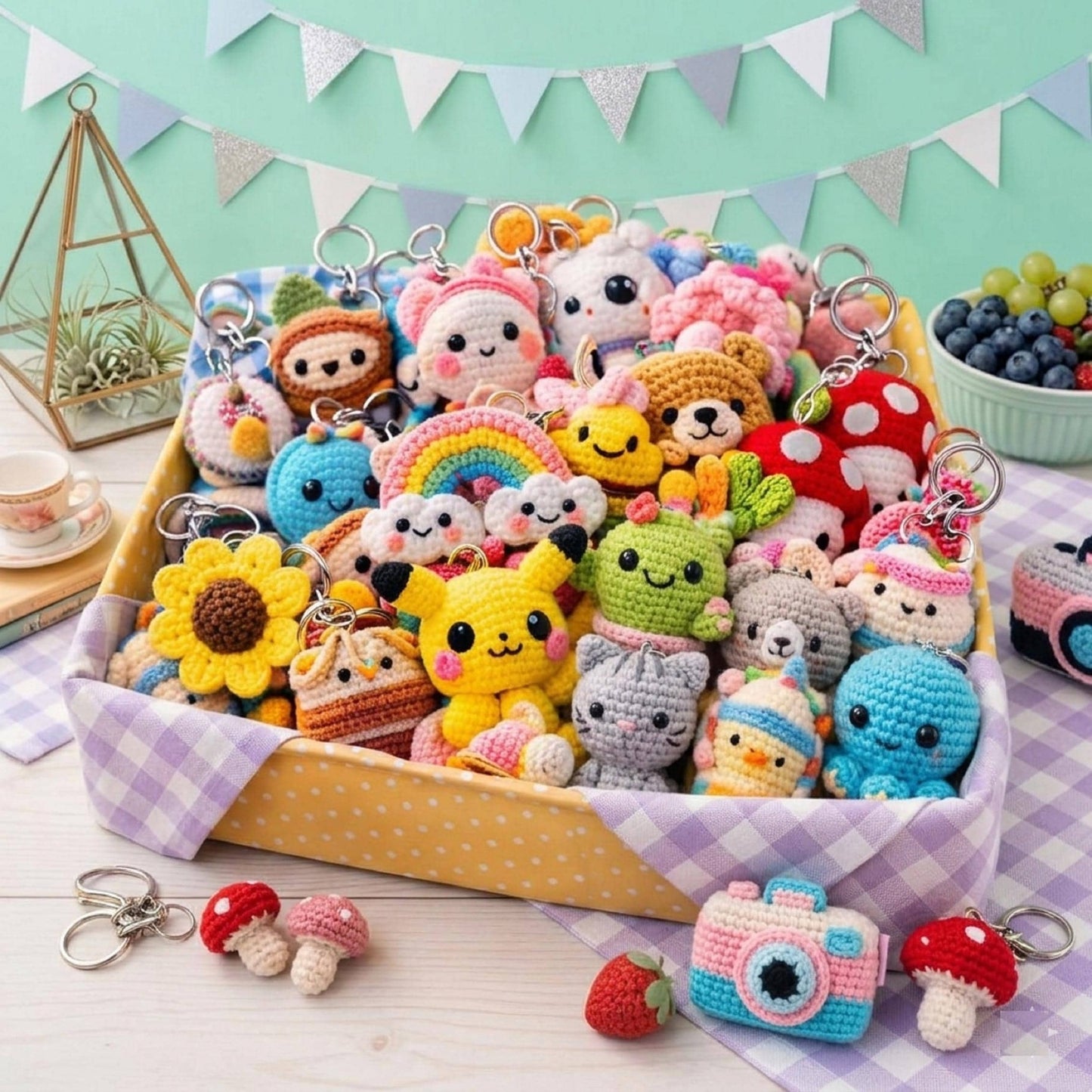 300+ Keychain Crochet Pattern Bundle PDF, Amigurumi Cute Mini Animals Food Rainbow Plush Keyring Crochet Patterns Instant Digital Download