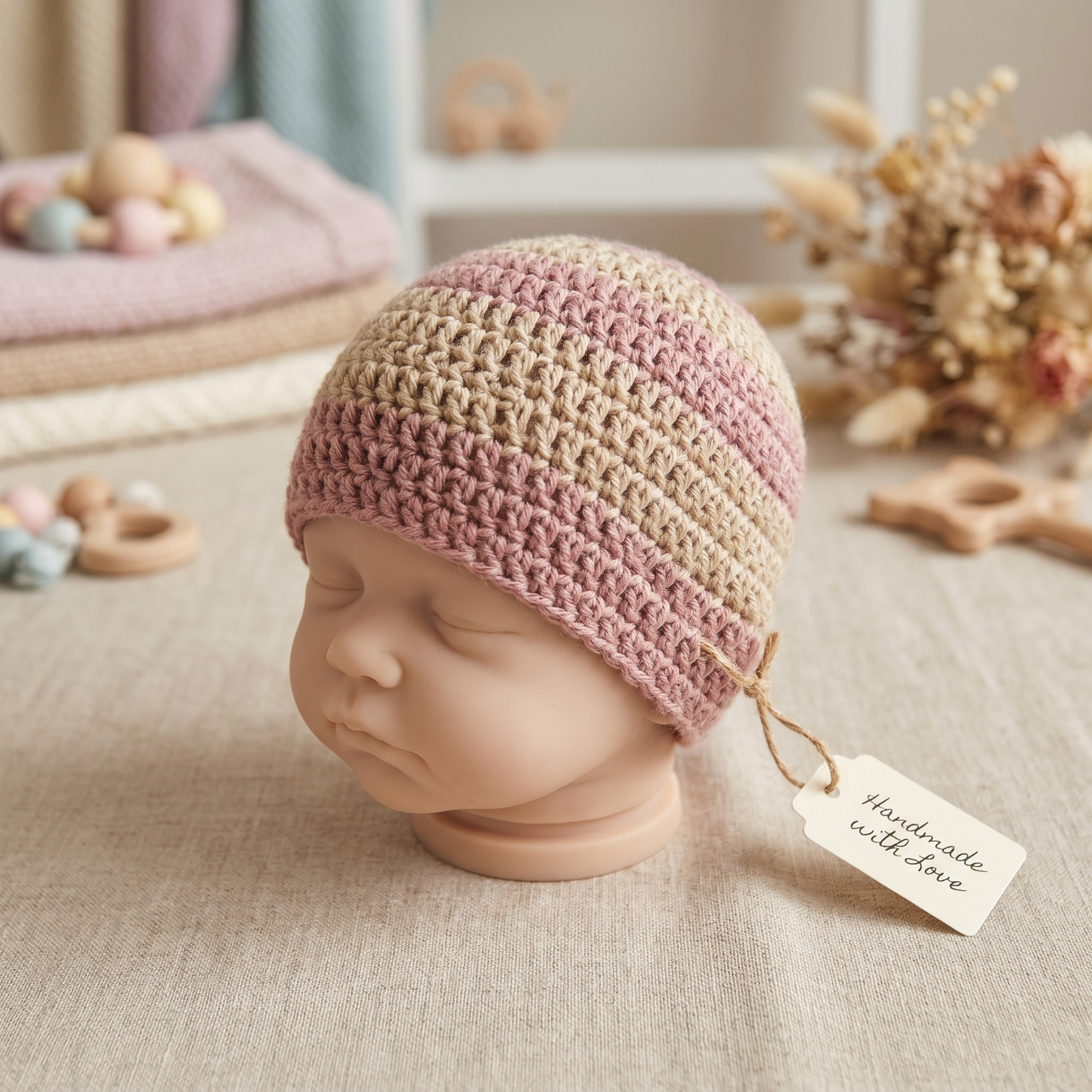 Blush Baby Beanie Crochet Pattern – Cozy Two-Tone Newborn Hat PDF