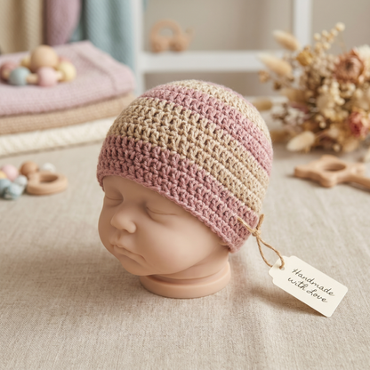 Blush Baby Beanie Crochet Pattern – Cozy Two-Tone Newborn Hat PDF