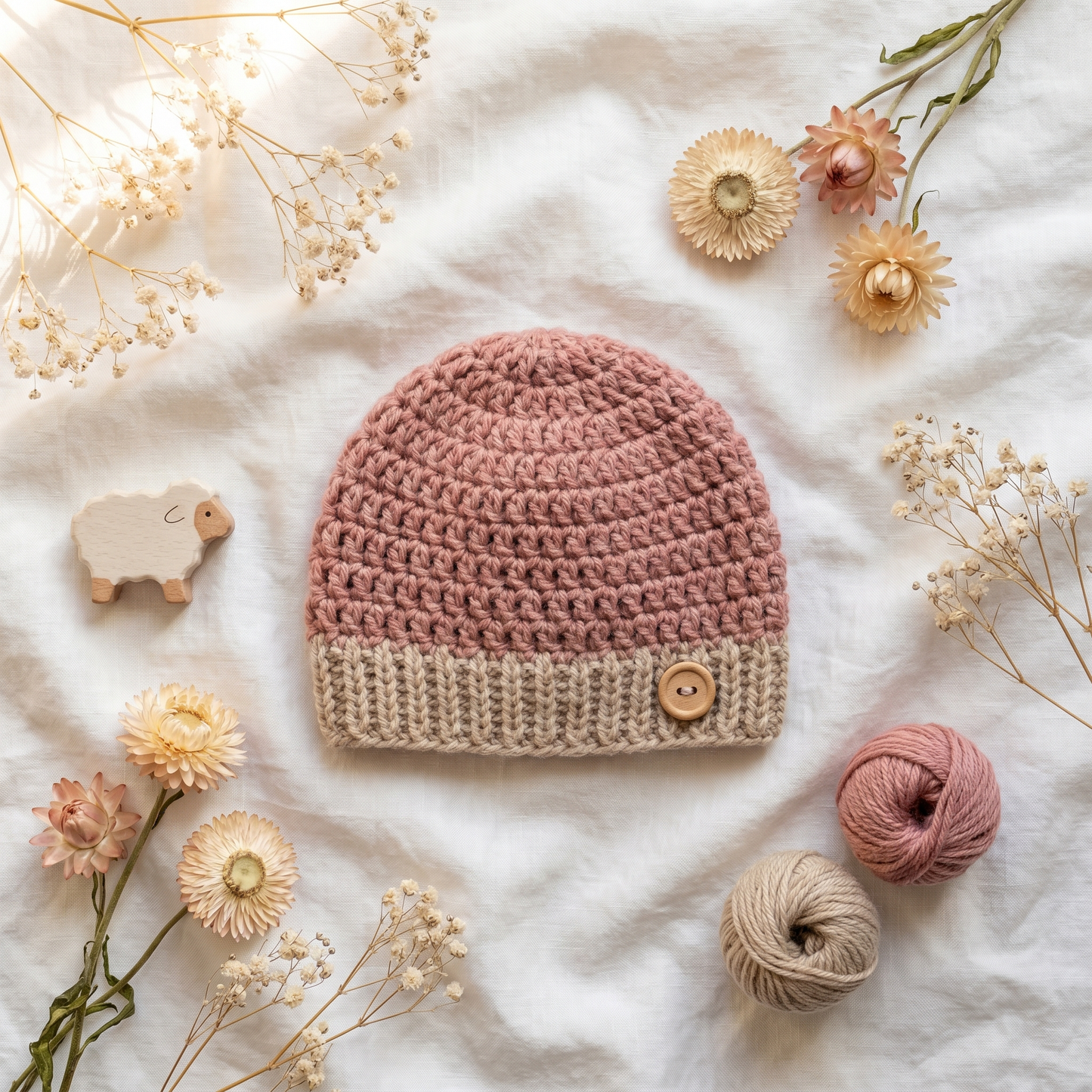 Blush Baby Beanie Crochet Pattern – Cozy Two-Tone Newborn Hat PDF