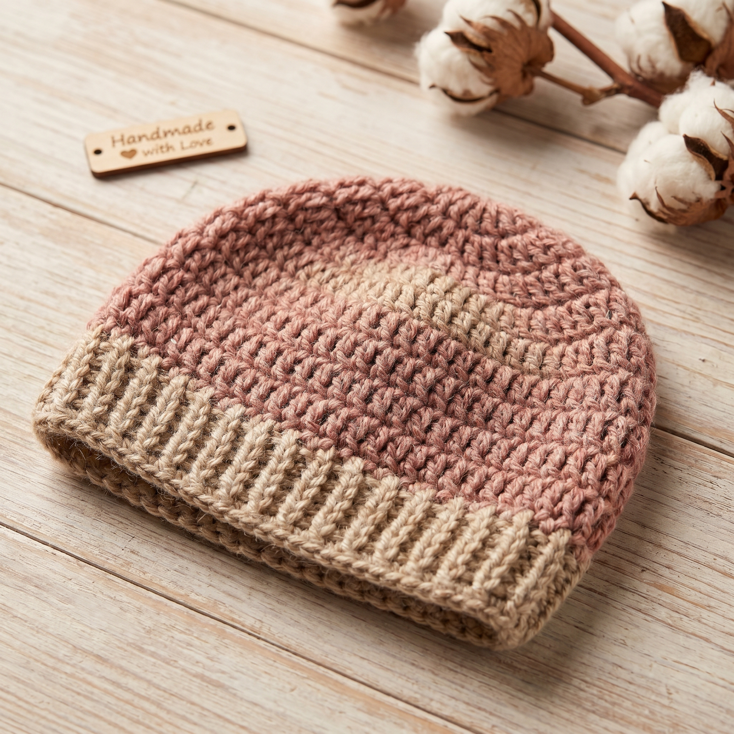 Blush Baby Beanie Crochet Pattern – Cozy Two-Tone Newborn Hat PDF