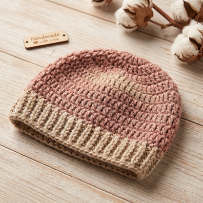 Blush Baby Beanie Crochet Pattern – Cozy Two-Tone Newborn Hat PDF