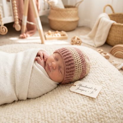 Blush Baby Beanie Crochet Pattern – Cozy Two-Tone Newborn Hat PDF