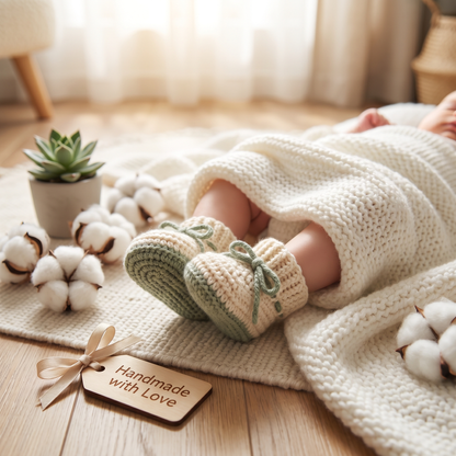 Sage Baby Booties Crochet Pattern – Cozy Button Newborn Shoes PDF