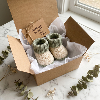 Sage Baby Booties Crochet Pattern – Cozy Button Newborn Shoes PDF