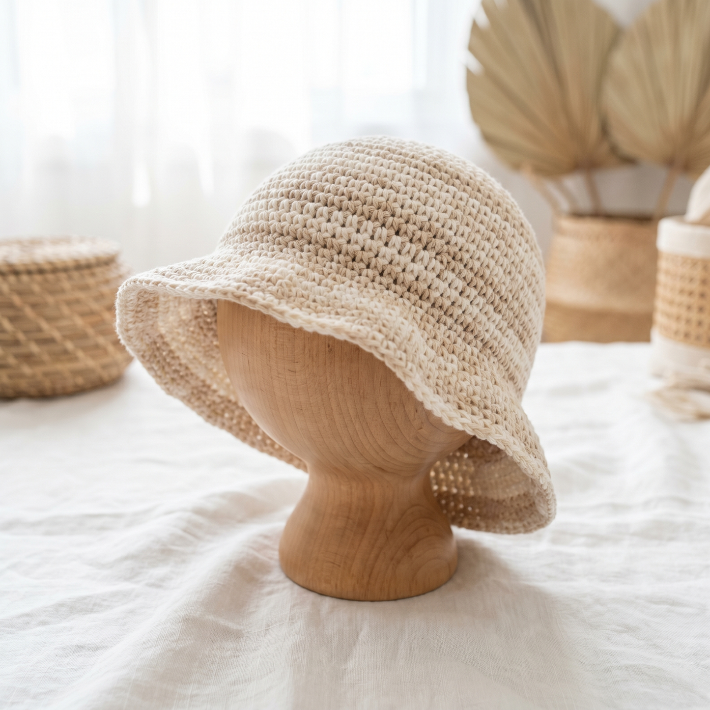 Neutral Crochet Sun Hat Pattern – Classic Wide Brim Summer Hat PDF
