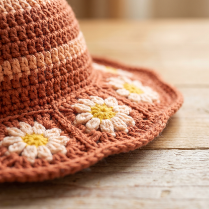 Daisy Crochet Bucket Hat Pattern – Boho Floral Summer Sun Hat PDF