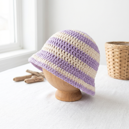 Lavender Striped Crochet Bucket Hat Pattern – Summer Baby Sun Hat PDF