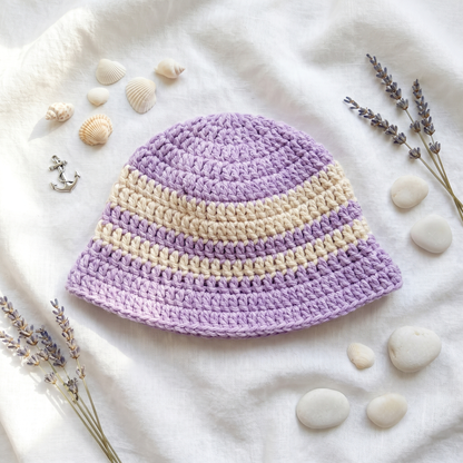 Lavender Striped Crochet Bucket Hat Pattern – Summer Baby Sun Hat PDF