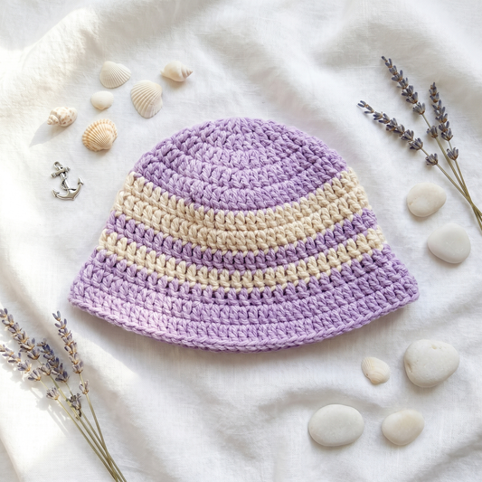 Lavender Striped Crochet Bucket Hat Pattern – Summer Baby Sun Hat PDF