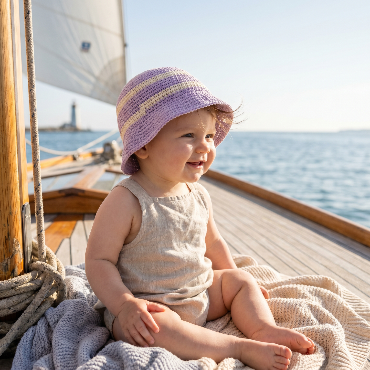 Lavender Striped Crochet Bucket Hat Pattern – Summer Baby Sun Hat PDF