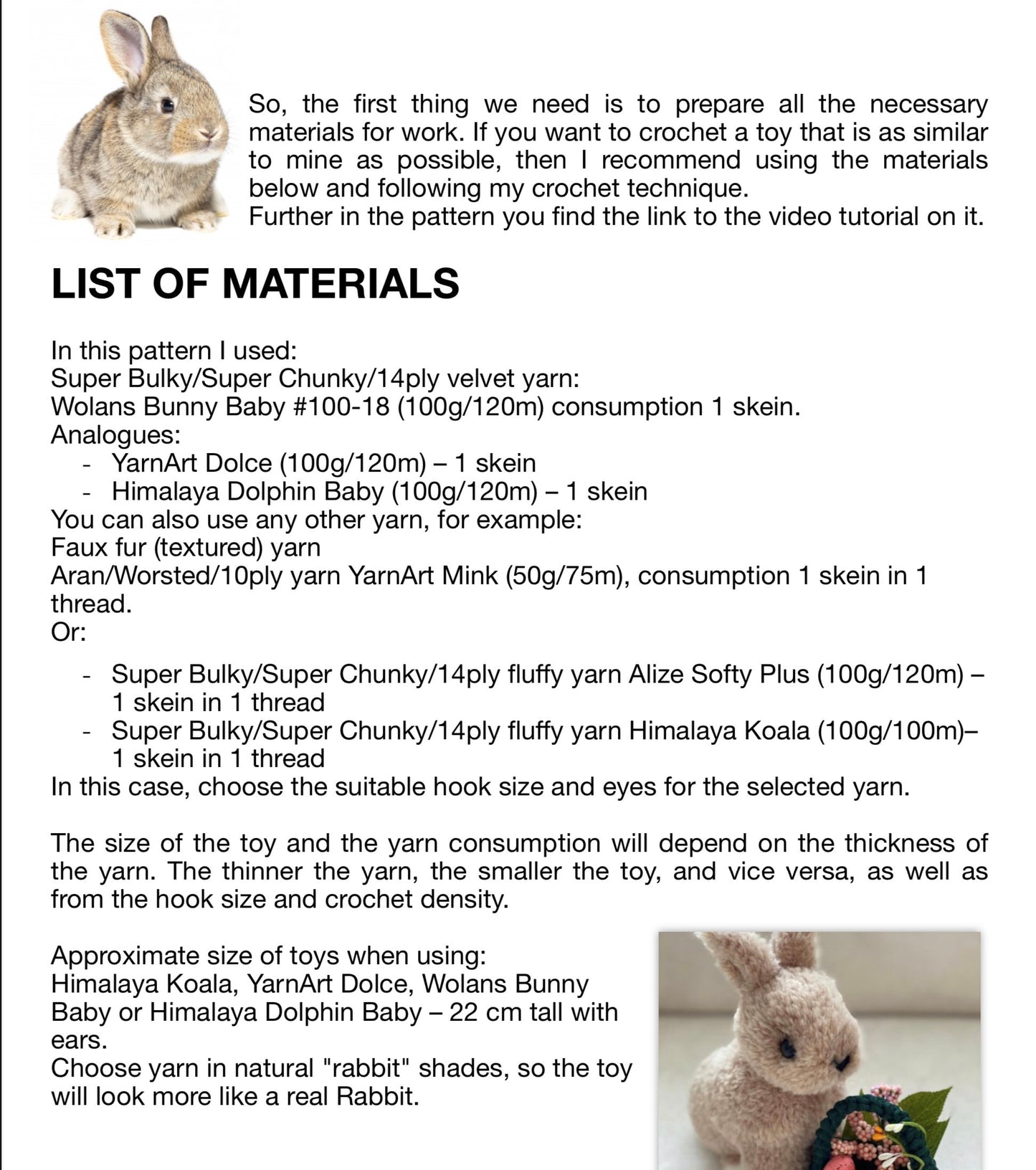 Crochet Pattern Realistic Mini Bunny Rabbit Amigurumi English PDF Tutorial
