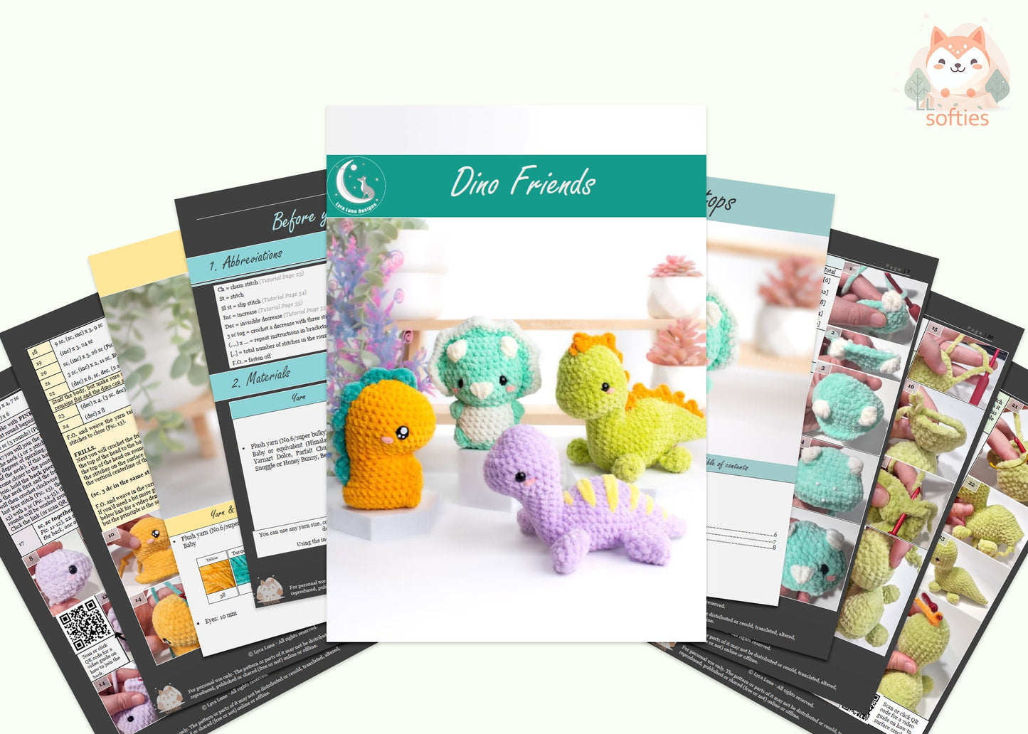 Dino Friends No-Sew Amigurumi Crochet 4 Patterns Bundle US Terms PDF