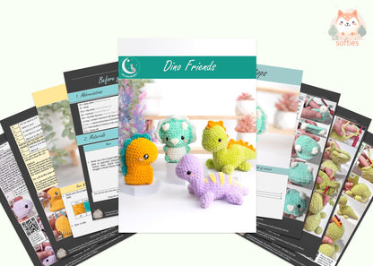 Dino Friends No-Sew Amigurumi Crochet 4 Patterns Bundle US Terms PDF