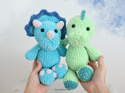 2 in 1 Dinosaur Crochet Pattern Bundle, Amigurumi Dinosaur Pattern, Dino Stuffed Animals, Stegosaurus and Triceratops, Instant Download PDF