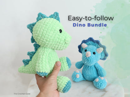 2 in 1 Dinosaur Crochet Pattern Bundle, Amigurumi Dinosaur Pattern, Dino Stuffed Animals, Stegosaurus and Triceratops, Instant Download PDF