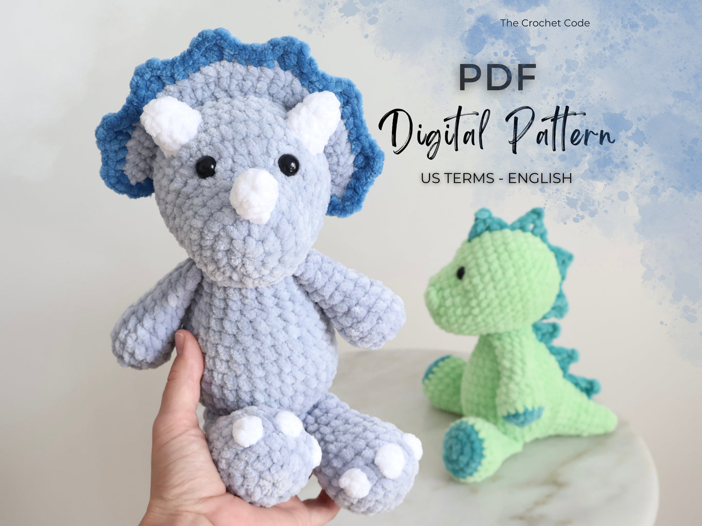 2 in 1 Dinosaur Crochet Pattern Bundle, Amigurumi Dinosaur Pattern, Dino Stuffed Animals, Stegosaurus and Triceratops, Instant Download PDF