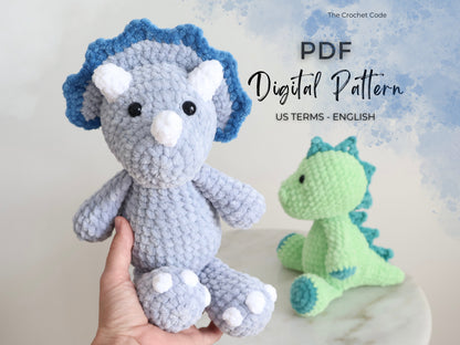 2 in 1 Dinosaur Crochet Pattern Bundle, Amigurumi Dinosaur Pattern, Dino Stuffed Animals, Stegosaurus and Triceratops, Instant Download PDF