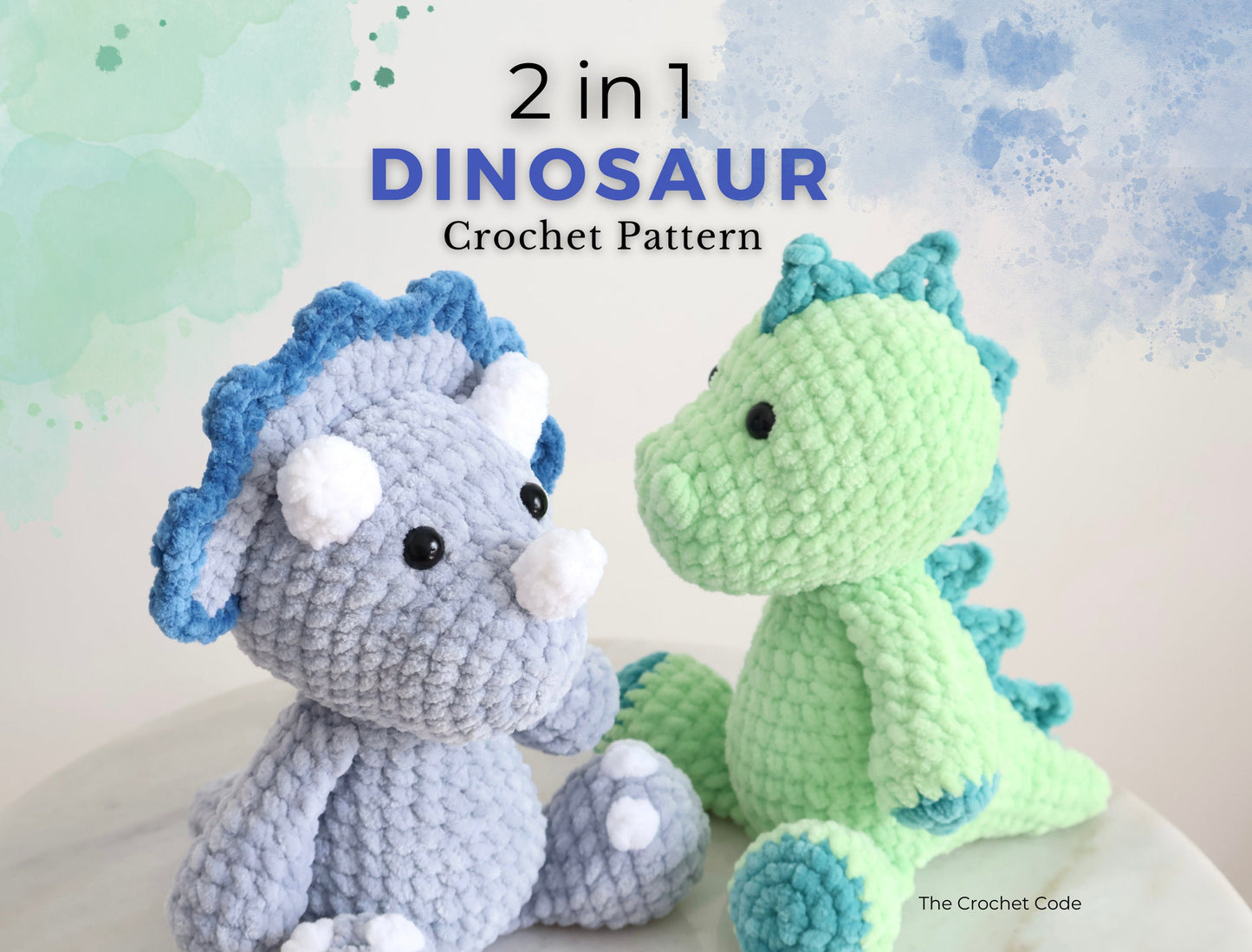 2 in 1 Dinosaur Crochet Pattern Bundle, Amigurumi Dinosaur Pattern, Dino Stuffed Animals, Stegosaurus and Triceratops, Instant Download PDF