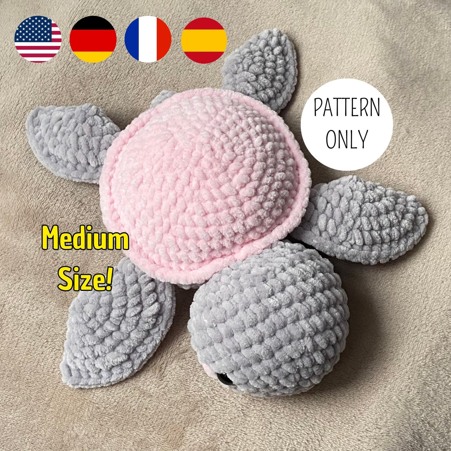 Crochet Turtle Pattern Amigurumi PDF Download Stuffed Baby Animal Plushie Easy Beginner Friendly