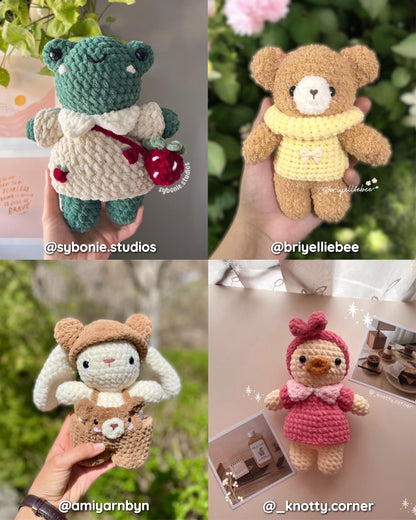15 in 1 Baby Plushies in Interchangeable Clothing Crochet Pattern Bundle | Bunny, Bear, Frog, Duck