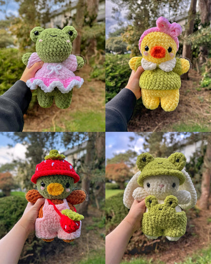 15 in 1 Baby Plushies in Interchangeable Clothing Crochet Pattern Bundle | Bunny, Bear, Frog, Duck