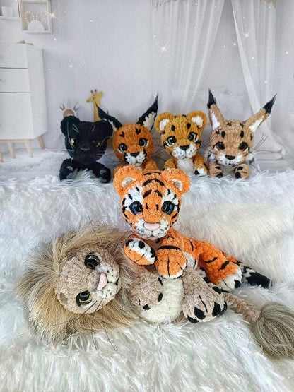 5in1 Little Ones –Wild Cats Crochet Pattern Bundle – Tiger, White Tiger, Panther, Lion, Leopard, Caracal & Lynx (PDF, US Terms)