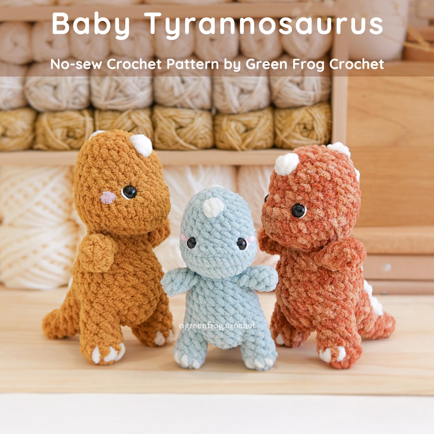 Bundle 3 in 1 No Sew Dinosaur Amigurumi Brontosaurus, T-Rex & Low Sew Triceratops Crochet Pattern