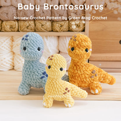 Bundle 3 in 1 No Sew Dinosaur Amigurumi Brontosaurus, T-Rex & Low Sew Triceratops Crochet Pattern
