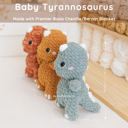 Bundle 3 in 1 No Sew Dinosaur Amigurumi Brontosaurus, T-Rex & Low Sew Triceratops Crochet Pattern