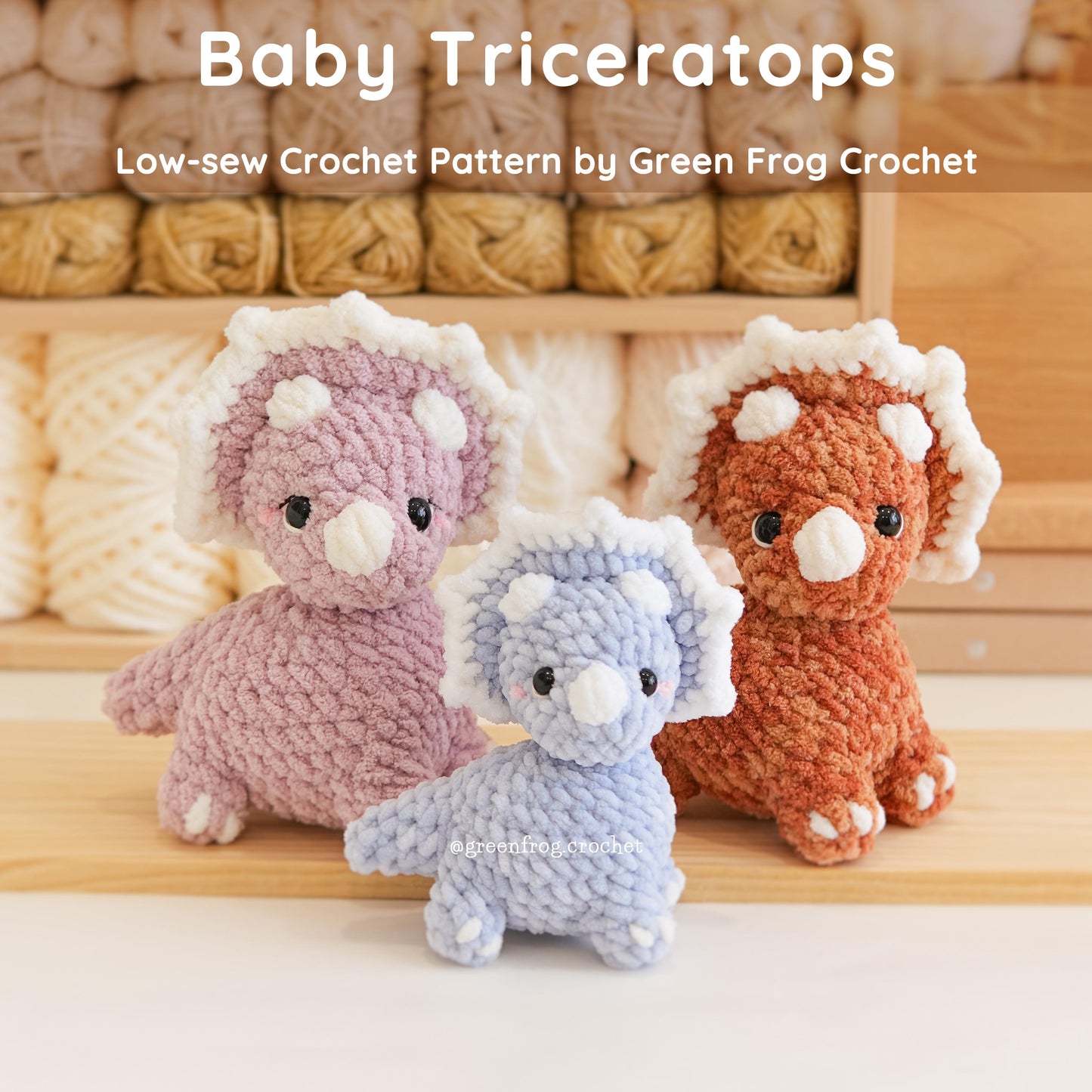 Bundle 3 in 1 No Sew Dinosaur Amigurumi Brontosaurus, T-Rex & Low Sew Triceratops Crochet Pattern