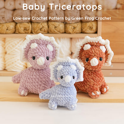 Bundle 3 in 1 No Sew Dinosaur Amigurumi Brontosaurus, T-Rex & Low Sew Triceratops Crochet Pattern