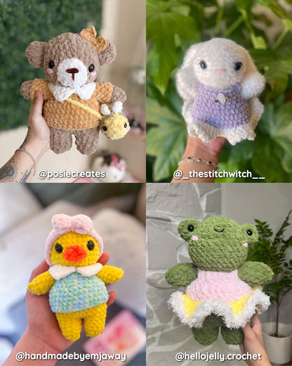 15 in 1 Baby Plushies in Interchangeable Clothing Crochet Pattern Bundle | Bunny, Bear, Frog, Duck