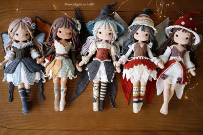 5-in-1 Fairy Crochet Doll Pattern Bundle, Amigurumi Doll PDF, Seasonal Fairies Collection, Multi-language with English Instant Download.