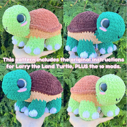 10-in-1 Larry the Land Turtle Crochet Pattern Bundle: Food & Flower Mod Pack PDF Digital Download