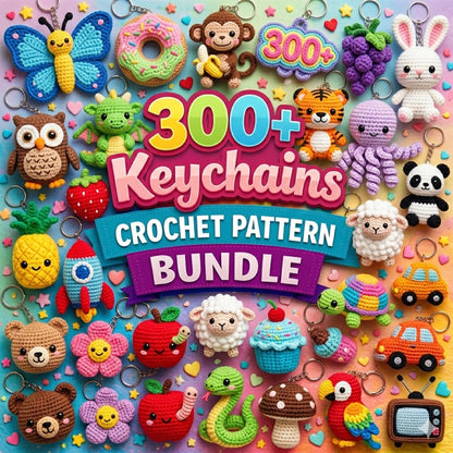 300+ Keychain Crochet Pattern Bundle PDF, Amigurumi Cute Mini Animals Food Rainbow Plush Keyring Crochet Patterns Instant Digital Download