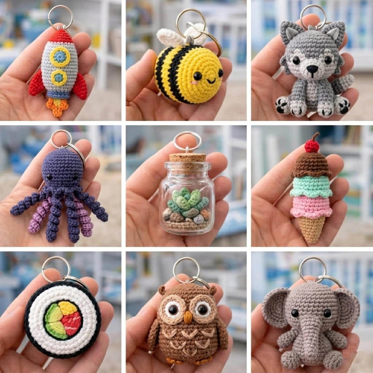 300+ Keychain Crochet Pattern Bundle PDF, Amigurumi Cute Mini Animals Food Rainbow Plush Keyring Crochet Patterns Instant Digital Download