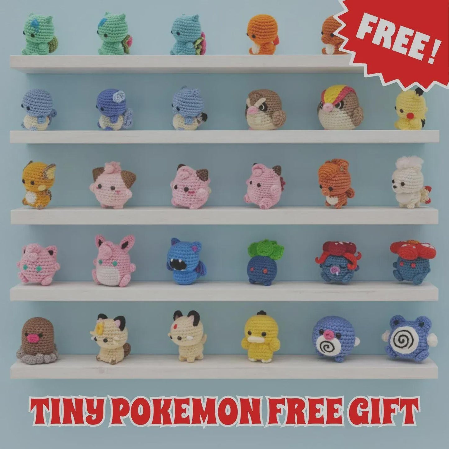 30+ in 1 Mini Pokemon Crochet PDF - Pikachu, Charmander, Squirtle & Bulbasaur + More - Instant Digital Download