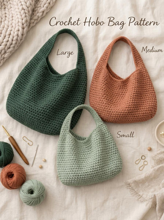 Crochet Hobo Bag Pattern, Slouchy Tote, Beginner Tutorial (PDF Download)